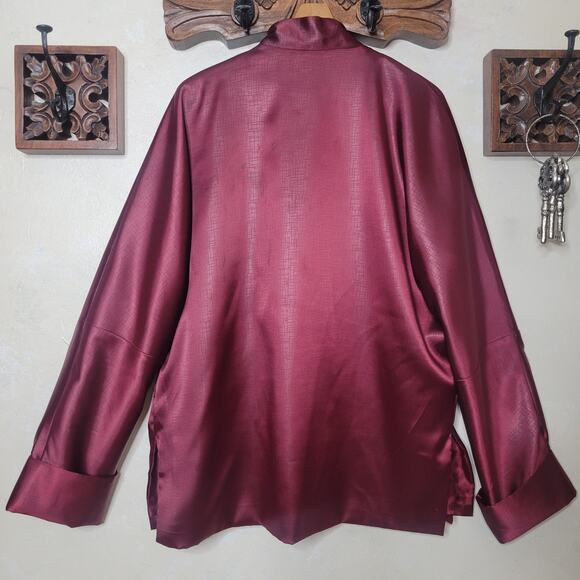 LINZHIXIU Silk Tang Suit Kung Fu Kimono Jacket Burgundy Red Dragan Embroidery✨️L - Picture 3 of 16